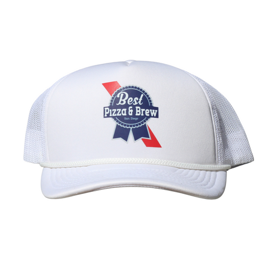 White Trucker Hat with PBR Logo